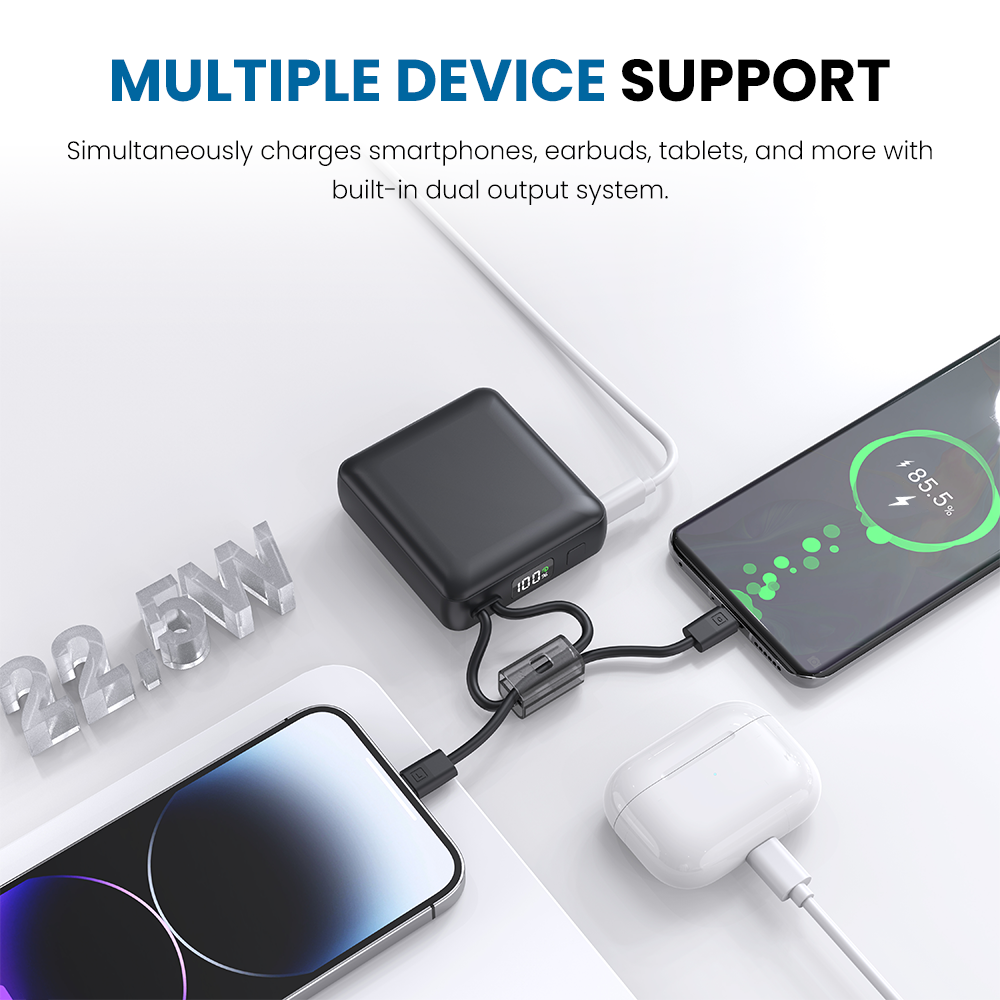 iQuick Built-in Type-C and Lightning Cables Power Bank 10000mAh 22.5W