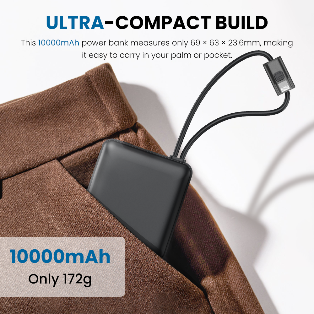 iQuick Built-in Type-C and Lightning Cables Power Bank 10000mAh 22.5W