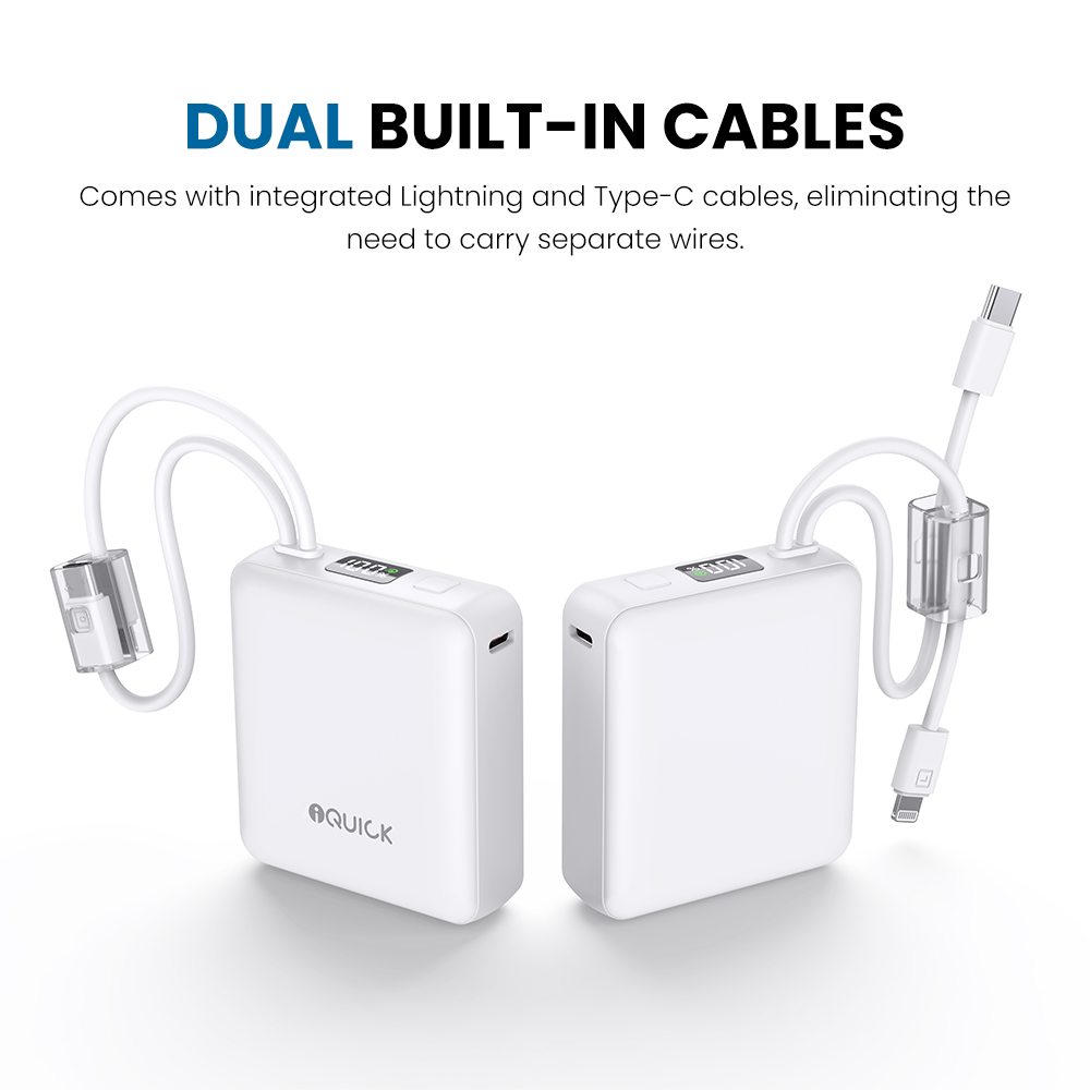 iQuick Built-in Type-C and Lightning Cables Power Bank 10000mAh 22.5W