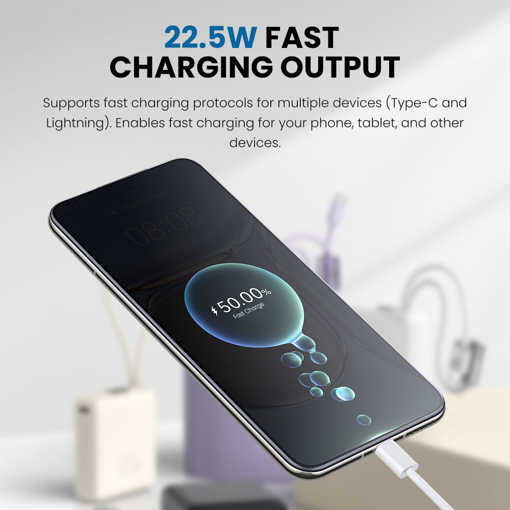 iQuick Built-in Type-C and Lightning Cables Power Bank 10000mAh 22.5W